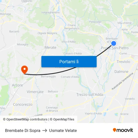 Brembate Di Sopra to Usmate Velate map