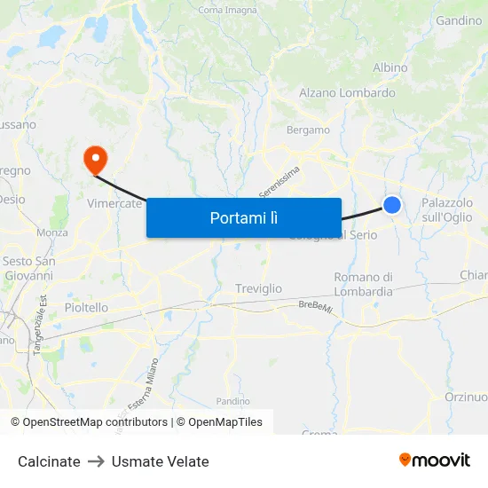 Calcinate to Usmate Velate map