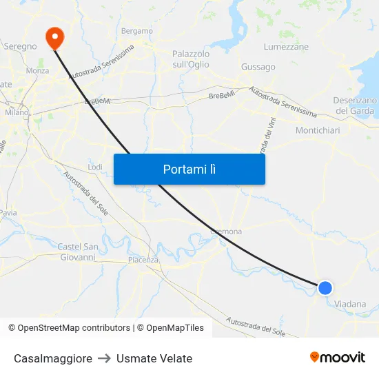Casalmaggiore to Usmate Velate map