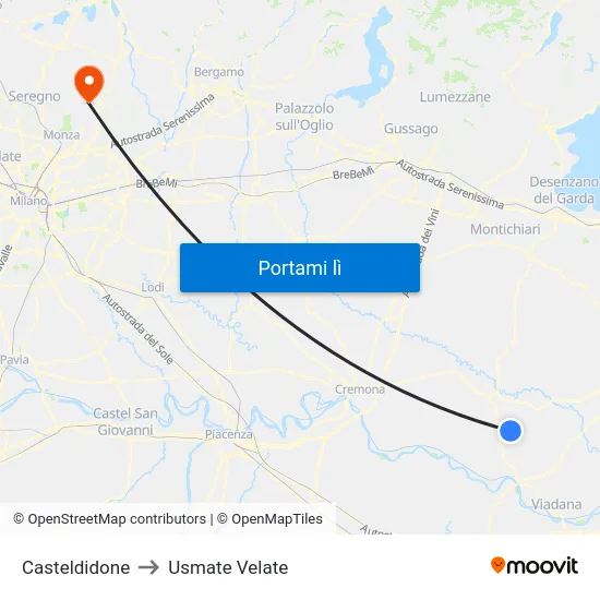 Casteldidone to Usmate Velate map