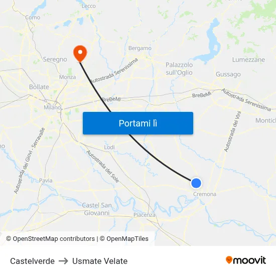 Castelverde to Usmate Velate map
