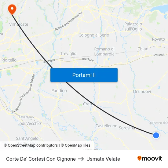 Corte De' Cortesi Con Cignone to Usmate Velate map