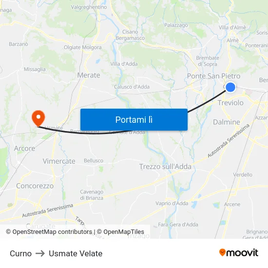 Curno to Usmate Velate map