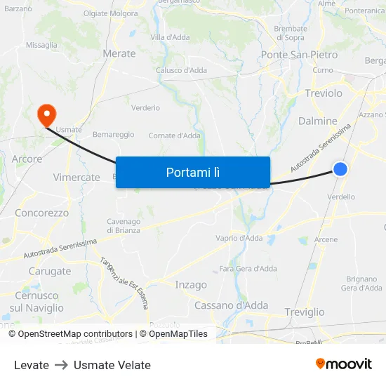 Levate to Usmate Velate map