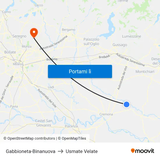 Gabbioneta-Binanuova to Usmate Velate map
