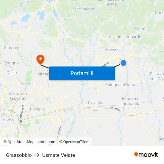 Grassobbio to Usmate Velate map