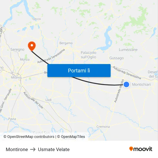 Montirone to Usmate Velate map