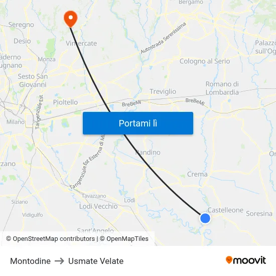 Montodine to Usmate Velate map