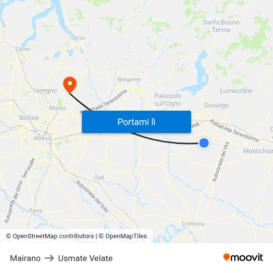 Mairano to Usmate Velate map