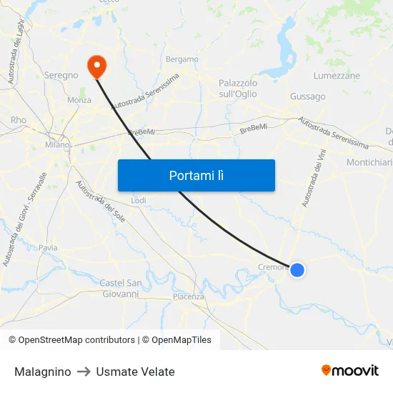 Malagnino to Usmate Velate map