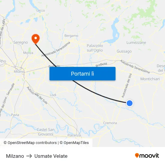Milzano to Usmate Velate map