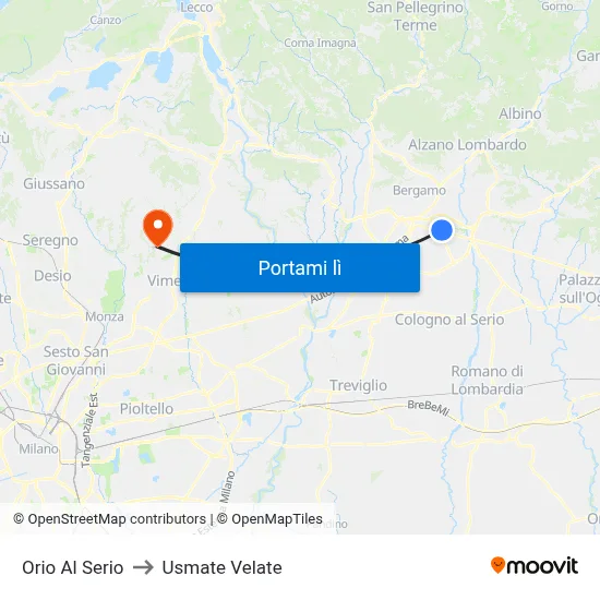 Orio Al Serio to Usmate Velate map