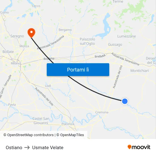 Ostiano to Usmate Velate map
