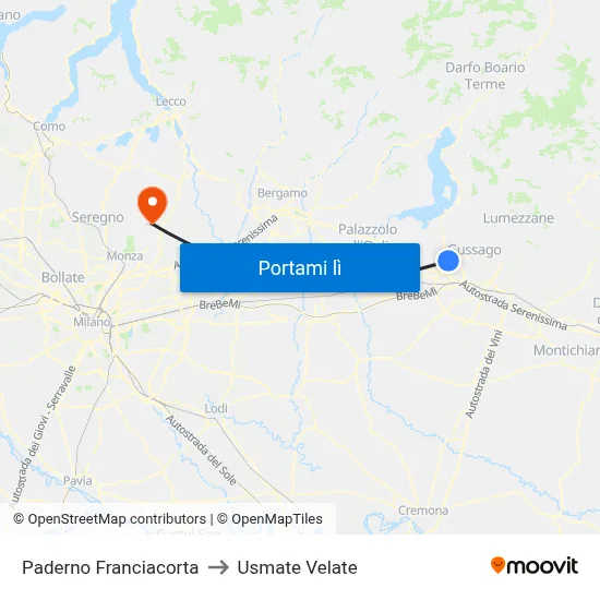Paderno Franciacorta to Usmate Velate map