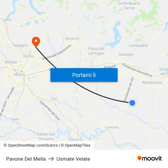 Pavone Del Mella to Usmate Velate map