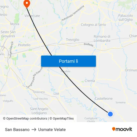San Bassano to Usmate Velate map