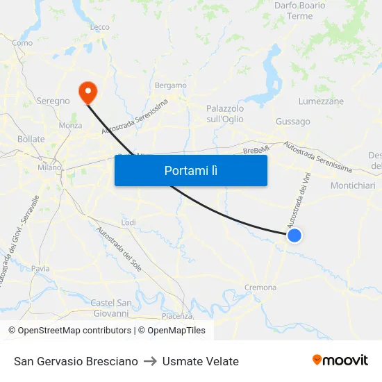 San Gervasio Bresciano to Usmate Velate map