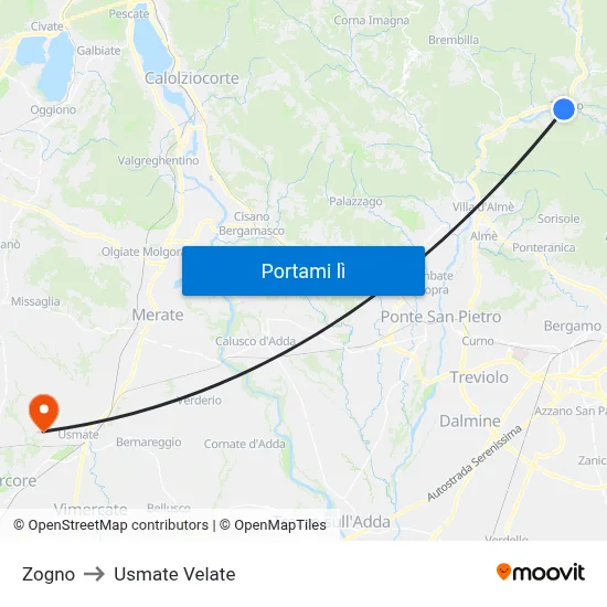 Zogno to Usmate Velate map