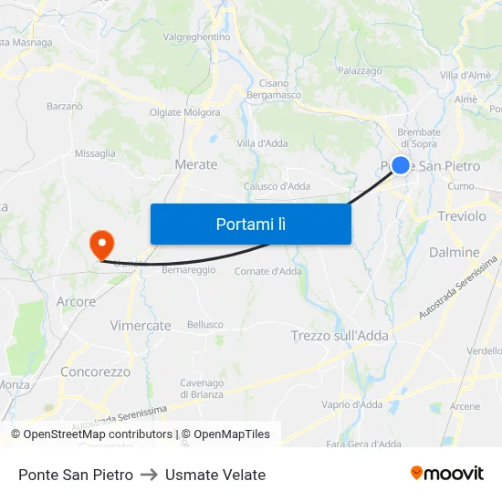 Ponte San Pietro to Usmate Velate map