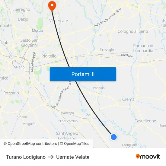 Turano Lodigiano to Usmate Velate map