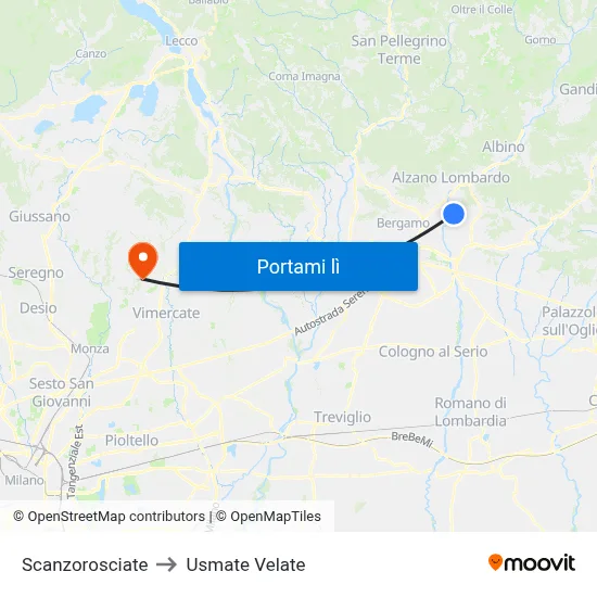 Scanzorosciate to Usmate Velate map