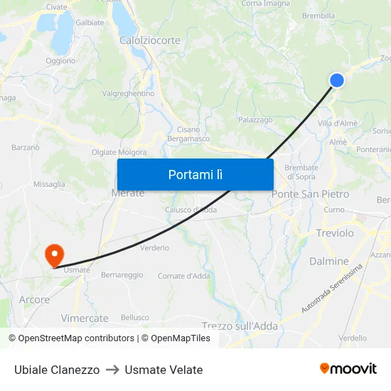 Ubiale Clanezzo to Usmate Velate map