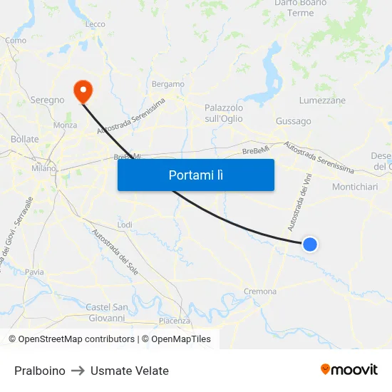 Pralboino to Usmate Velate map