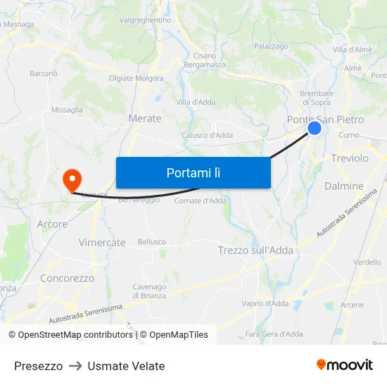Presezzo to Usmate Velate map