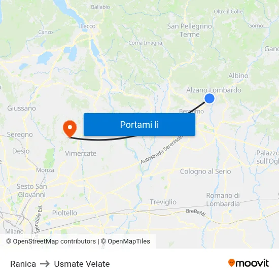 Ranica to Usmate Velate map