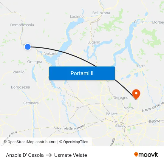 Anzola D' Ossola to Usmate Velate map