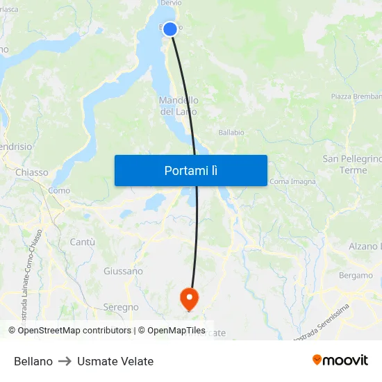 Bellano to Usmate Velate map