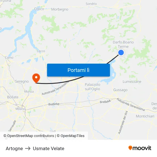 Artogne to Usmate Velate map