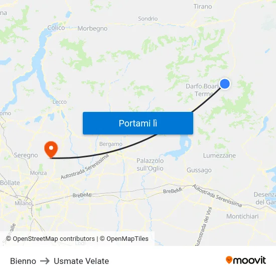 Bienno to Usmate Velate map