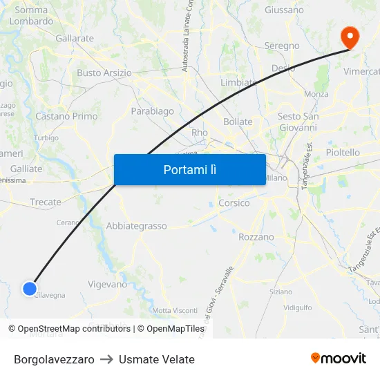 Borgolavezzaro to Usmate Velate map