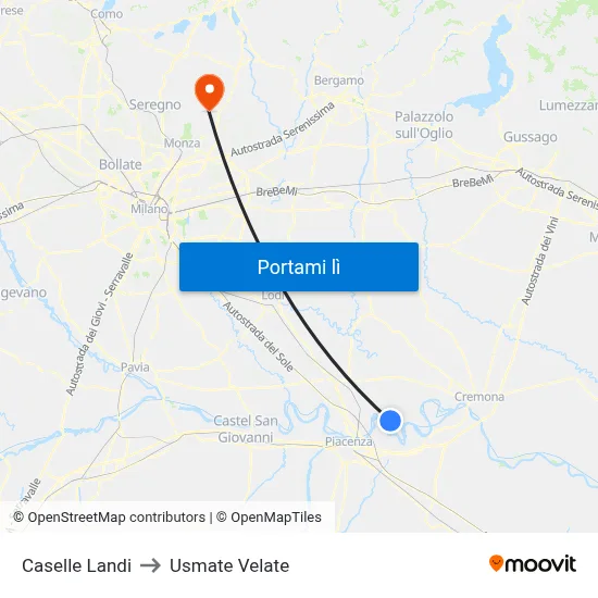 Caselle Landi to Usmate Velate map