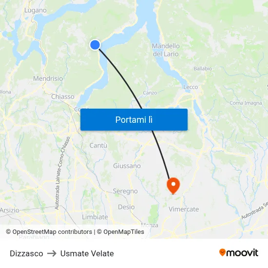 Dizzasco to Usmate Velate map