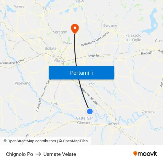 Chignolo Po to Usmate Velate map