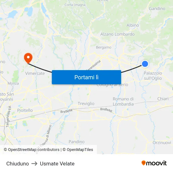 Chiuduno to Usmate Velate map