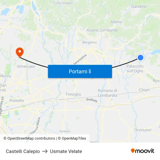 Castelli Calepio to Usmate Velate map