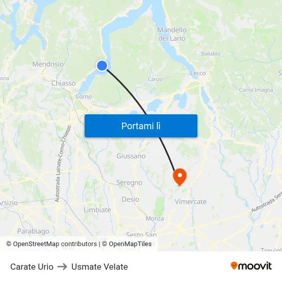 Carate Urio to Usmate Velate map