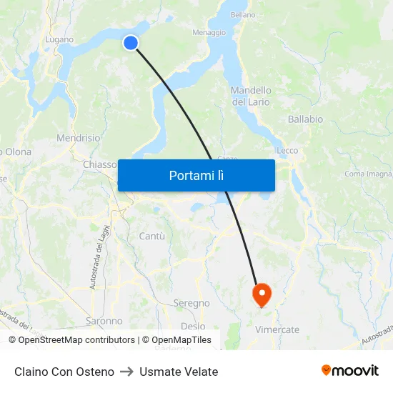 Claino Con Osteno to Usmate Velate map