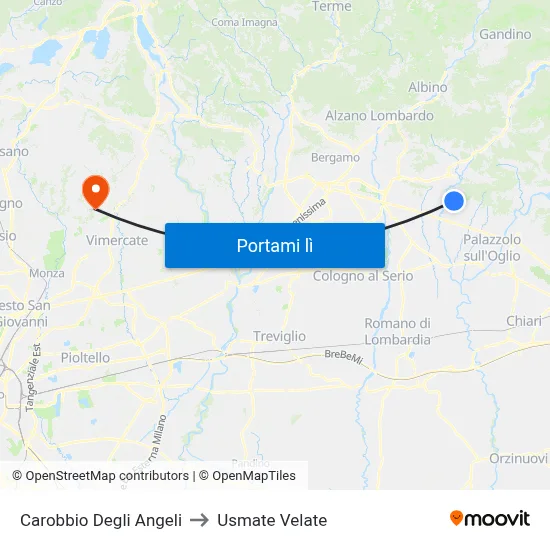 Carobbio Degli Angeli to Usmate Velate map
