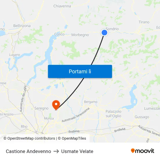 Castione Andevenno to Usmate Velate map