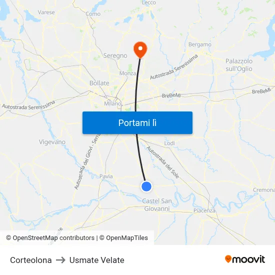 Corteolona to Usmate Velate map