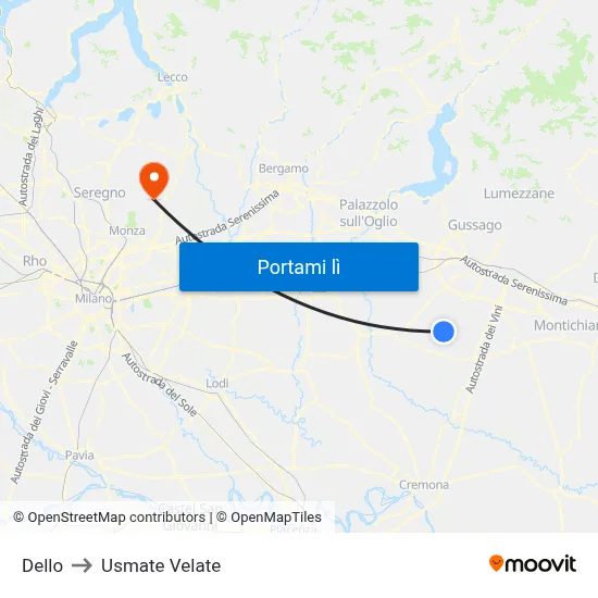 Dello to Usmate Velate map