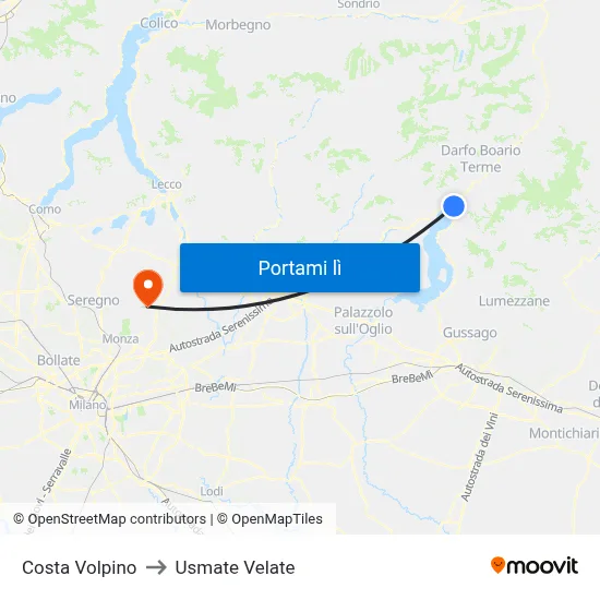 Costa Volpino to Usmate Velate map