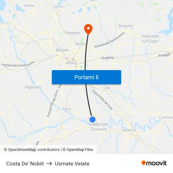 Costa De' Nobili to Usmate Velate map