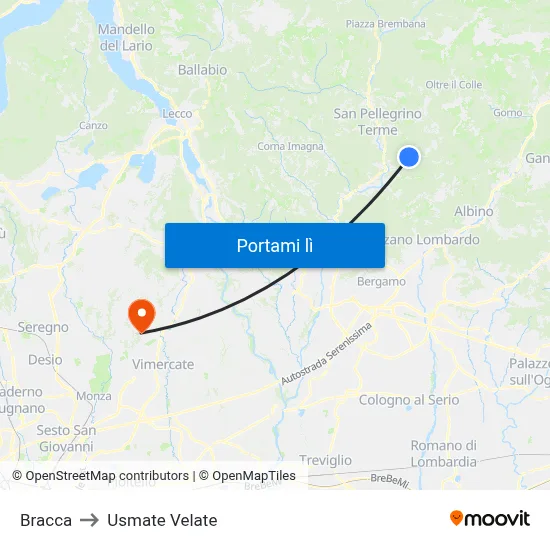 Bracca to Usmate Velate map