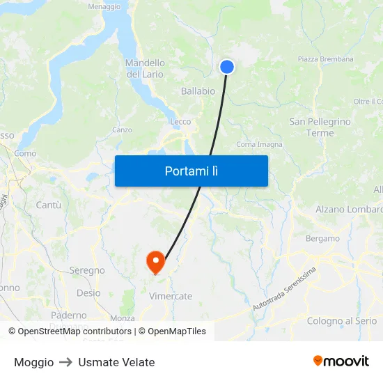 Moggio to Usmate Velate map