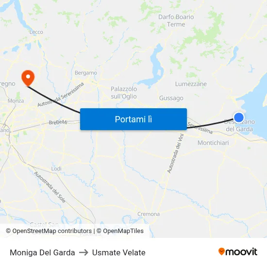 Moniga Del Garda to Usmate Velate map